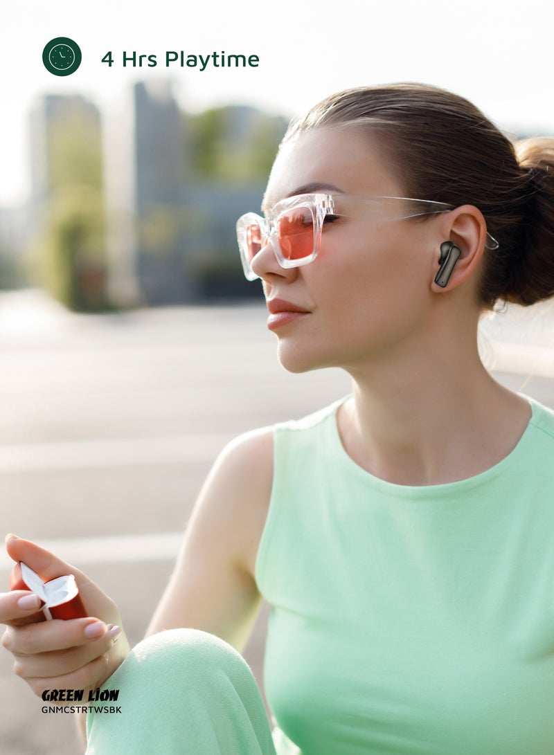 GREEN LION Manchester True Wireless Earbuds with Bluetooth 5.4 & Low Latency Mode, 4H Playtime, Fast Charging, 8mm Drivers & Long Standby/ Ergonomic Noise-Isolating In-Ear Headphones for Music, Calls & Gaming - Black - Image 4