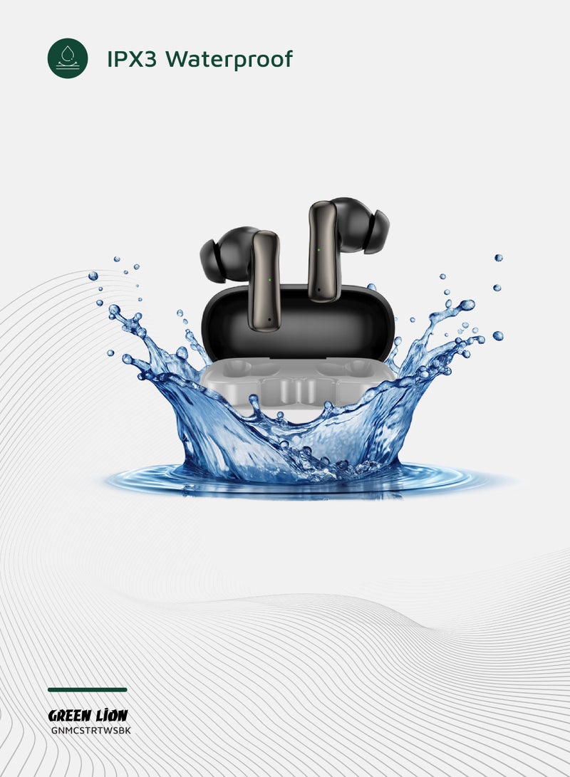 GREEN LION Manchester True Wireless Earbuds with Bluetooth 5.4 & Low Latency Mode, 4H Playtime, Fast Charging, 8mm Drivers & Long Standby/ Ergonomic Noise-Isolating In-Ear Headphones for Music, Calls & Gaming - Black - Image 5