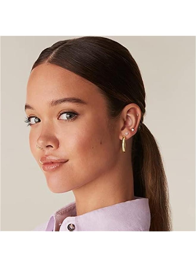 14K Gold Plated Solid 925 Sterling Silver Post Flat Back Stud Earrings for Women | Cartilage Helix Piercing | Cubic Zirconia Earrings - Image 2