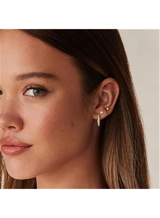 14K Gold Plated Solid 925 Sterling Silver Post Flat Back Stud Earrings for Women | Cartilage Helix Piercing | Cubic Zirconia Earrings - Image 4