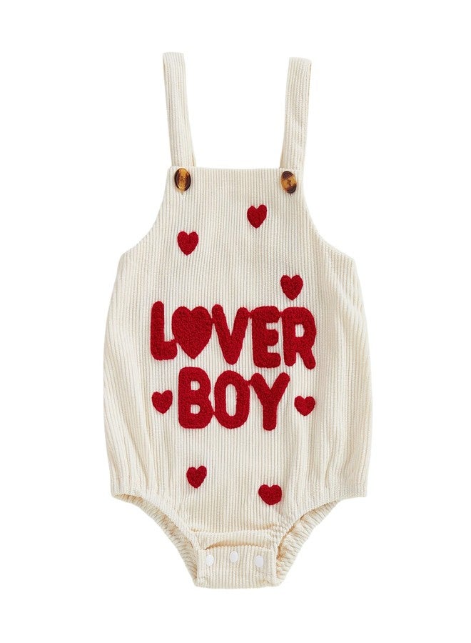 YINGISFITM My First Valentines Day Baby Boy Outfit Lover Boy Bubble Romper Newborn Heart Onesie Overalls Valentine Clothes (Lover Boy Beige, 0-3 Months) - Image 1