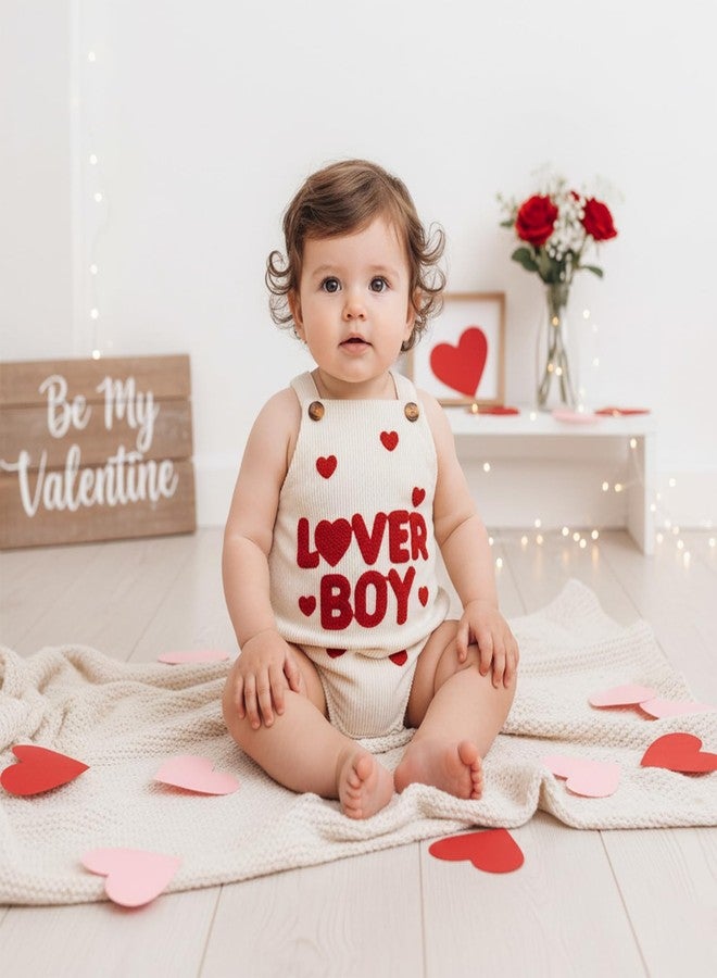 YINGISFITM My First Valentines Day Baby Boy Outfit Lover Boy Bubble Romper Newborn Heart Onesie Overalls Valentine Clothes (Lover Boy Beige, 0-3 Months) - Image 3
