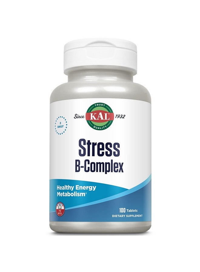 KAL Stress B Complex Vitamin Supplement, Vitamin B Complex for Energy, Stress, Red Blood Cell Formation and Immune Support, with Vitamin B12, B6 and Folic Acid, 60-Day Guarantee, 50 Serv, 100 Tablets - Image 1