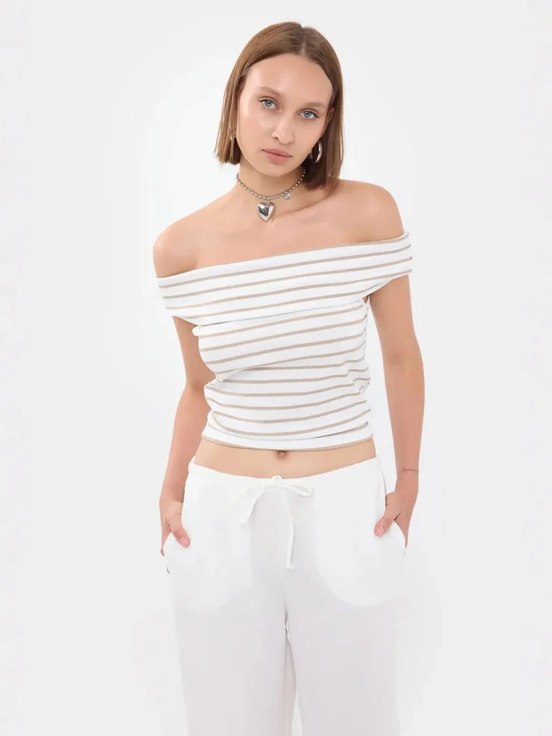 HICCUP Striped Off-Shoulder Top