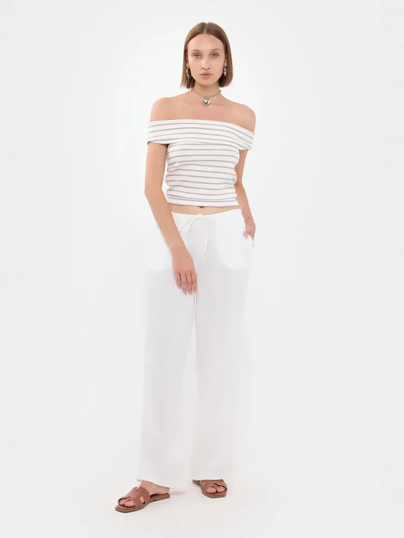 HICCUP Striped Off-Shoulder Top