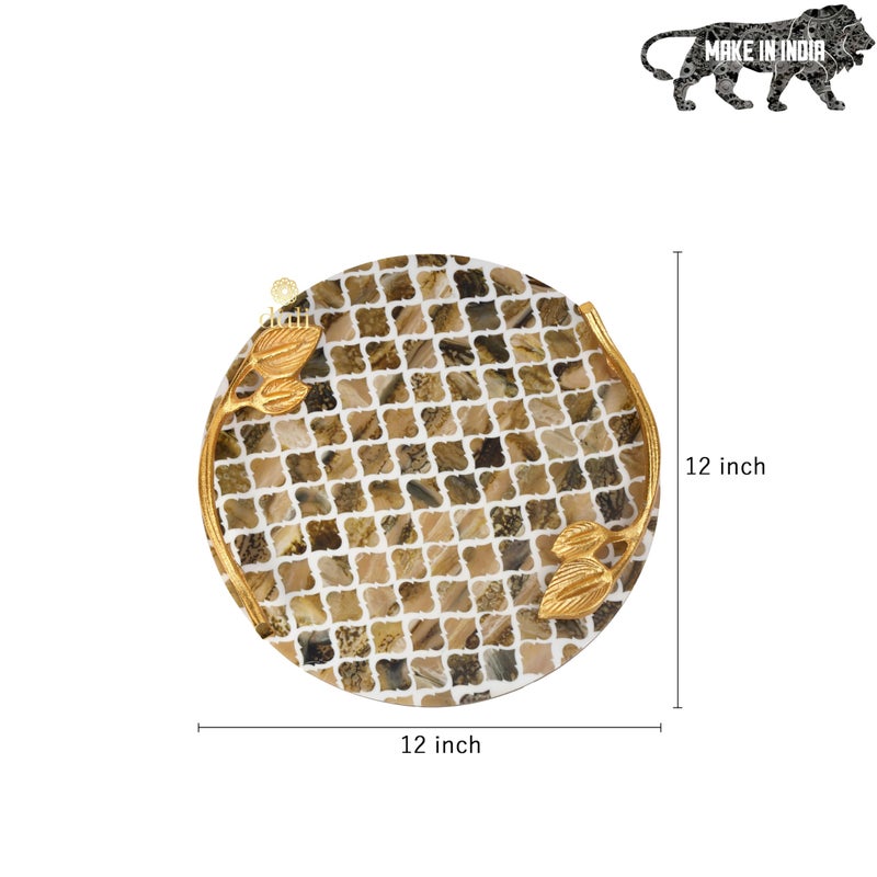 DULI طبق تقديم دائري متعدد الاستخدامات من DULI مع مقابض معدنية ذهبية | طبق تقديم للمنزل وطاولة الطعام، طبق تقديم لتقديم الفواكه (طبق دائري - بني)  - Image 3