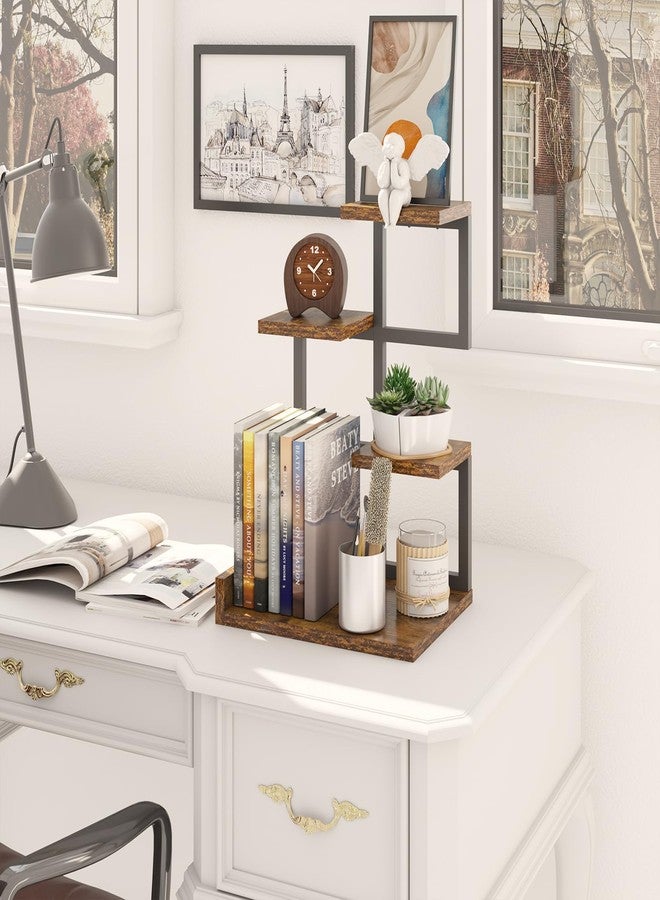 YMYNY Wooden Desktop Shelf, 4-Layer Storage Display Shelf, Small Finishing Desk, with Metal Frame, for Books, Plants, 31 x 24 x 44.5 cm, Brown HSR007H - Image 2