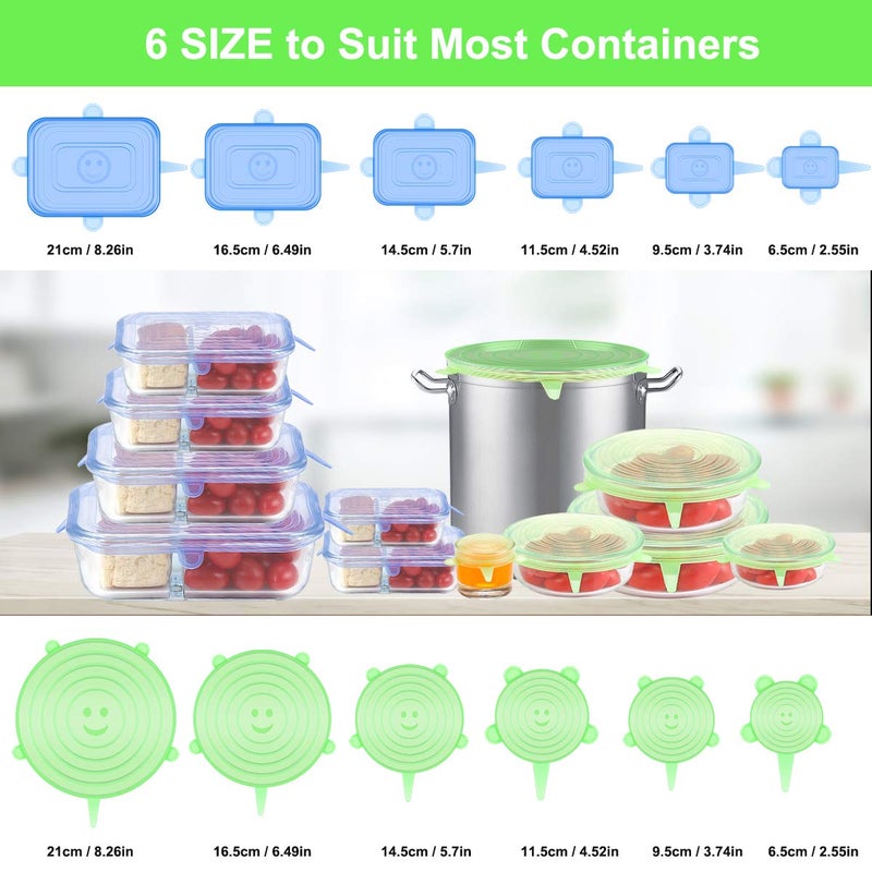 ONEGOL Silicone Stretch Lids for Food Storage in Fridge, 12 Pack Silicone Lids, Reusable Food Grade Silicone Bowl Covers for Cups, Bowls and Dish, 6 Sizes Round and Rectangle Shape - Image 2
