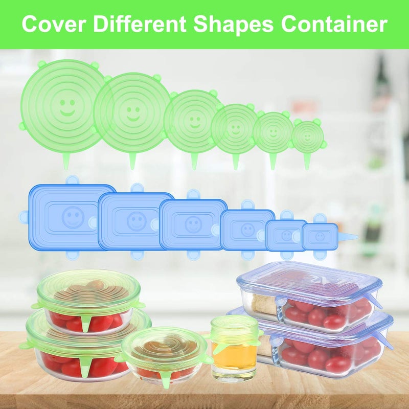 ONEGOL Silicone Stretch Lids for Food Storage in Fridge, 12 Pack Silicone Lids, Reusable Food Grade Silicone Bowl Covers for Cups, Bowls and Dish, 6 Sizes Round and Rectangle Shape - Image 5
