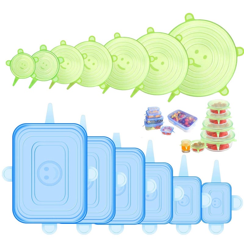 ONEGOL Silicone Stretch Lids for Food Storage in Fridge, 12 Pack Silicone Lids, Reusable Food Grade Silicone Bowl Covers for Cups, Bowls and Dish, 6 Sizes Round and Rectangle Shape - Image 1