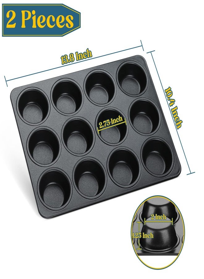 إي-فار صينية مافن غير لاصقة من إي-فار، 12 كوب، طقم من قطعتين، صينية مافن من الفولاذ المقاوم للصدأ، قلب من الفولاذ المقاوم للصدأ وغير سام، سهلة الفك والتنظيف، أسود - Image 2