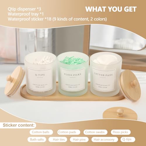 eggs sound 3 Pack Qtip Holder - Bathroom Organizers and Storage, Cotton Round Holder Cotton Swab Dispenser Cotton Ball Holder with Tray, Glass Apothecary Jars with Lids, Bathroom Containers for Floss Pick - Image 2