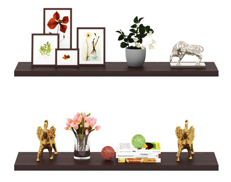 Madhuran MDF Wooden Wall Mounted Decorative Shelf Racks Tier 2 (Matte Finish, Wenge) / Decoration Items Library Living Room Kitchen Storage Bathroom Homeshower Organiser - Image 1