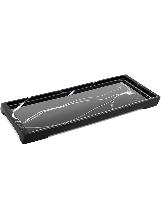PROMASS Tray, Toilet Tank Storage Tray, Resin Bathtub Tray Bathroom Tray Marble Pattern Black Tray, Vanity Organizer for Tissues, Candles, Soap, Towel, Plant - Image 1