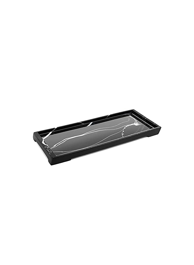 PROMASS Tray, Toilet Tank Storage Tray, Resin Bathtub Tray Bathroom Tray Marble Pattern Black Tray, Vanity Organizer for Tissues, Candles, Soap, Towel, Plant - Image 2