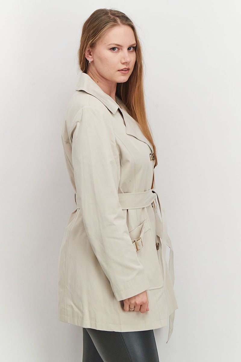 Via Spiga Women Petite Size Plain Trench Coat, Beige - Image 4