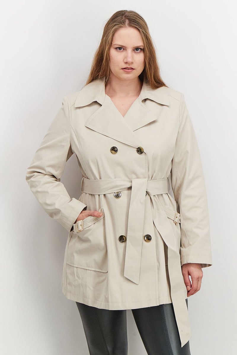 Via Spiga Women Petite Size Plain Trench Coat, Beige - Image 1