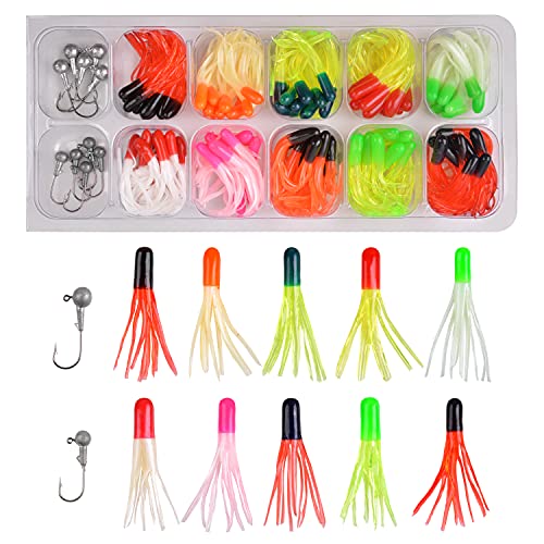 Shaddock Fishing Crappie Lure Jig Heads Kit, Tube Bait Jigs Panfish Kit, Soft Plastic Worms Fishing Lures Mini Jigs for Trout Saltwater & Freshwater (110pcs) - Image 1