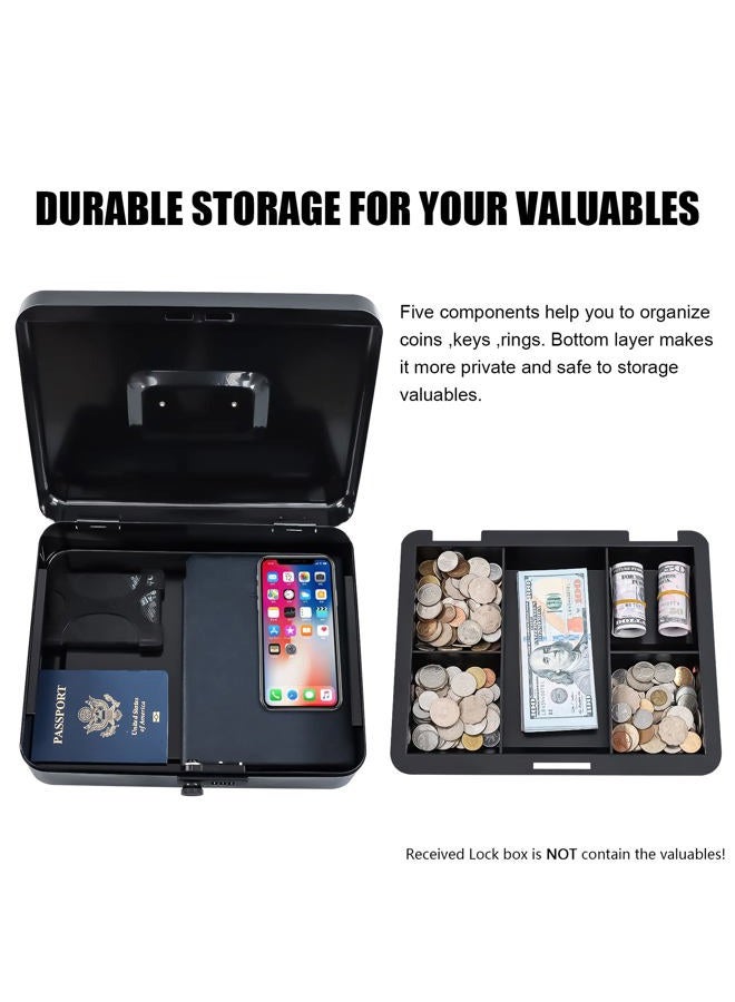 KYODOLED Metal Cash Box with Combination Lock Money Box for Cash Safe Metal Box with Money Tray for Security Lock Box 11.81"x 9.45"x 3.54" Black X Large - Image 5