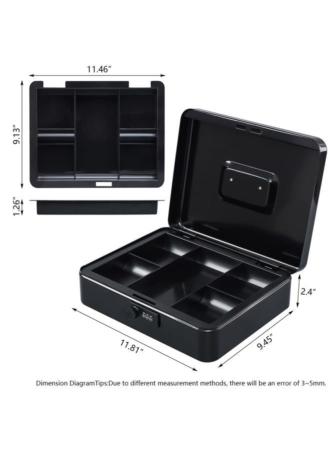 KYODOLED Metal Cash Box with Combination Lock Money Box for Cash Safe Metal Box with Money Tray for Security Lock Box 11.81"x 9.45"x 3.54" Black X Large - Image 4