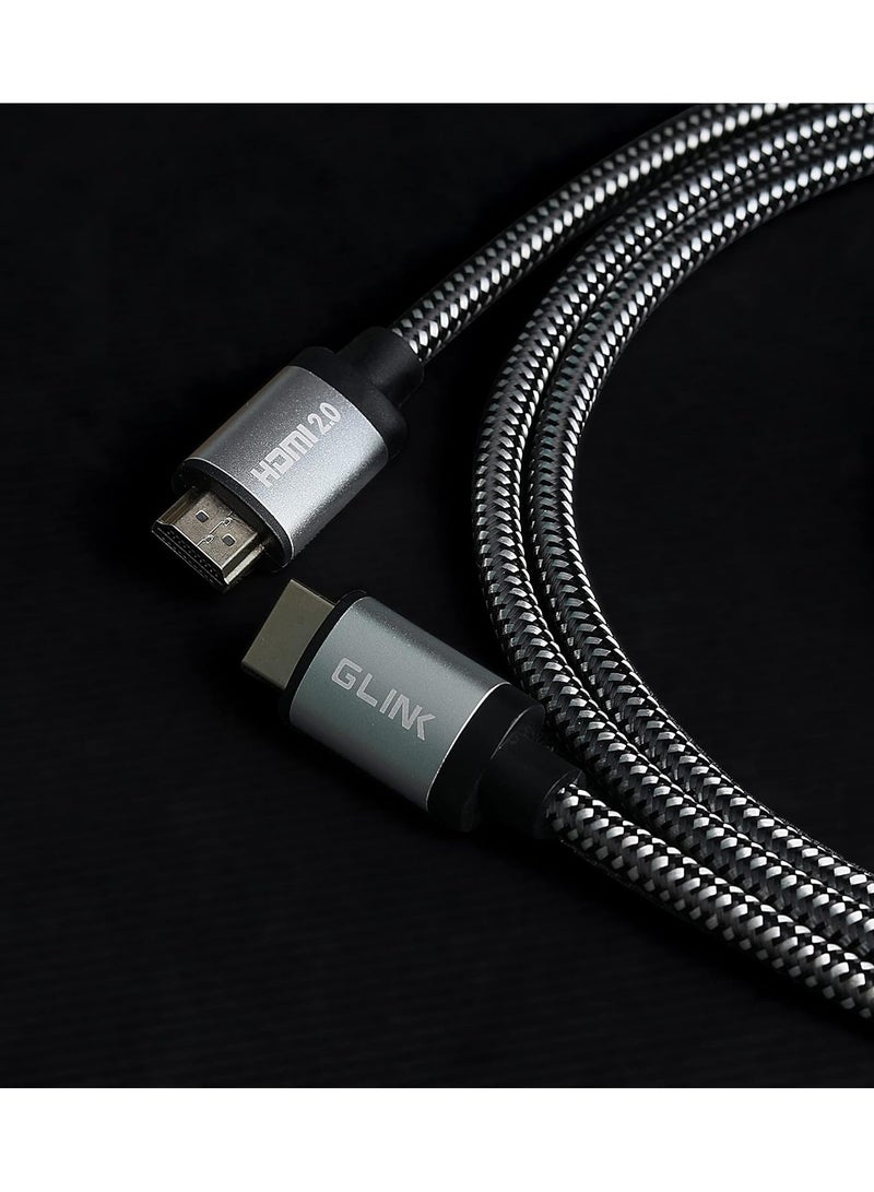 جلينك كابل HDMI فائق السرعة 4K من GLINK GL-201، 2.0 فولت مع إيثرنت 18 جيجابت في الثانية، يدعم DOLBY، 3D، 4K@60Hz، HDCP 2.2، إرجاع الصوت، مضفر قطني، موصل معدني مطلي بالذهب (20متر) - Image 3