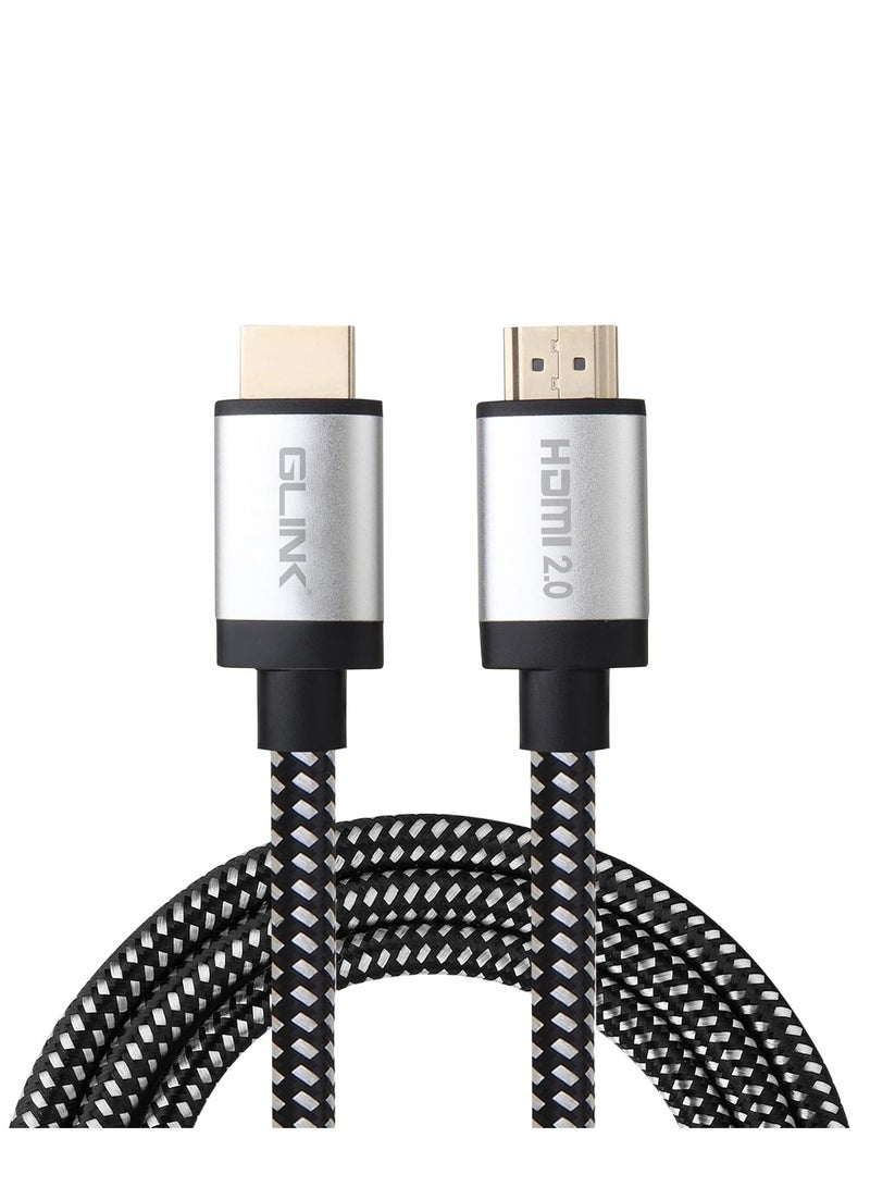 جلينك كابل HDMI فائق السرعة 4K من GLINK GL-201، 2.0 فولت مع إيثرنت 18 جيجابت في الثانية، يدعم DOLBY، 3D، 4K@60Hz، HDCP 2.2، إرجاع الصوت، مضفر قطني، موصل معدني مطلي بالذهب (20متر) - Image 4