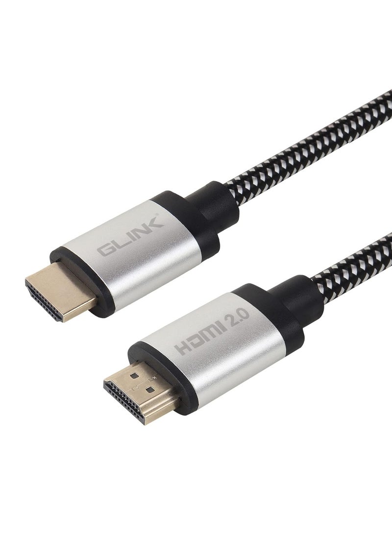 جلينك كابل HDMI فائق السرعة 4K من GLINK GL-201، 2.0 فولت مع إيثرنت 18 جيجابت في الثانية، يدعم DOLBY، 3D، 4K@60Hz، HDCP 2.2، إرجاع الصوت، مضفر قطني، موصل معدني مطلي بالذهب (20متر) - Image 2