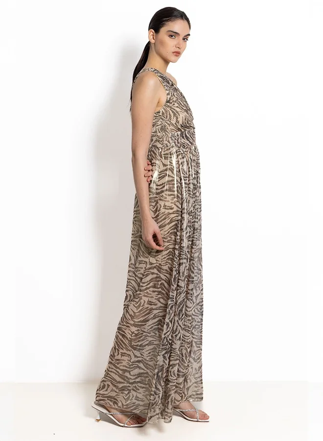شايبس ANIMAL PRINT ONE SHOULDER SATIN MAXI DRESS