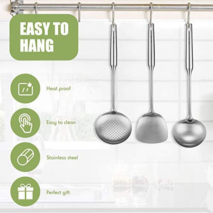 Patelai 3 Pcs 15in Wok Spatula and Ladle, 304 Stainless Steel Wok Utensils All Metal, Utensils Skimmer Ladle Tool Set for Carbon Steel Cooking Baking - Image 3