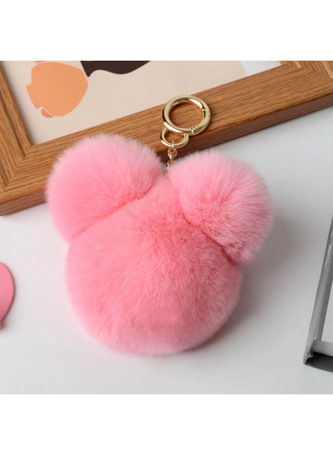 Rex Rabbit Hair Mickey Fur Pendant Color Little Panda Head Bag Pendant Car Fur Keychain-Color:Pink - Image 1