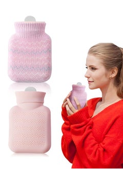 Beauenty Hot Water Bottle with Soft Knitted Cover, Small Reusable Silicone Hot Water Bottle, Portable Removeable and Washable Hand Warmers with Knit Bottle Sleeve for Indoor and Outdoor (Pink)  - Image 1