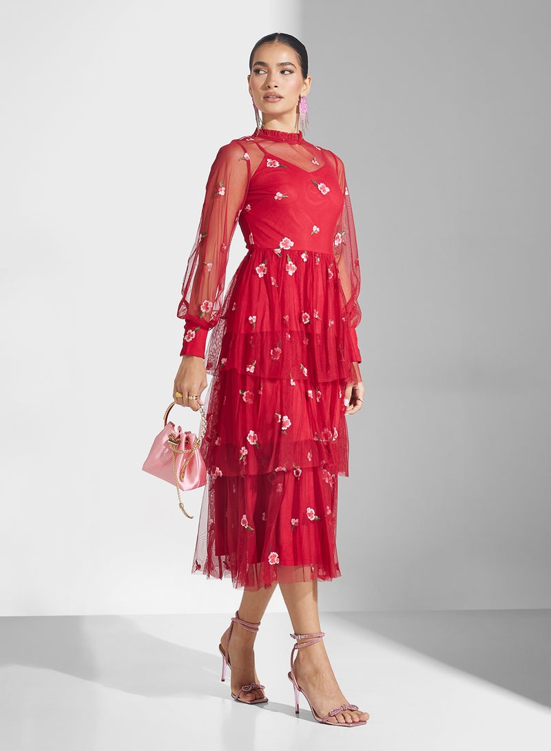 Frock and Frill - Embellished Ruffle Mesh Detailed Dress - Image 1