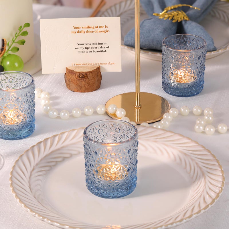 Lanttu Blue Votive Candle Holder Set of 36, Flower Tea Lights Candles Holders for Wedding Table Centerpieces, Birthday Parties, Home Decor, Blue Bridal Shower and Holiday Decorations - Image 2