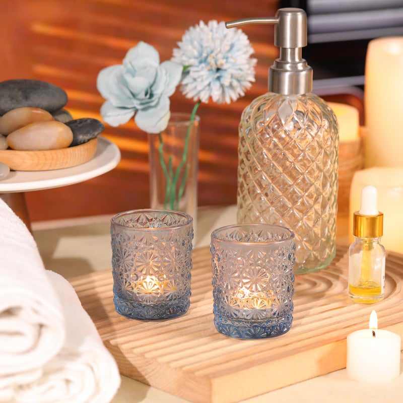 Lanttu Blue Votive Candle Holder Set of 36, Flower Tea Lights Candles Holders for Wedding Table Centerpieces, Birthday Parties, Home Decor, Blue Bridal Shower and Holiday Decorations - Image 3