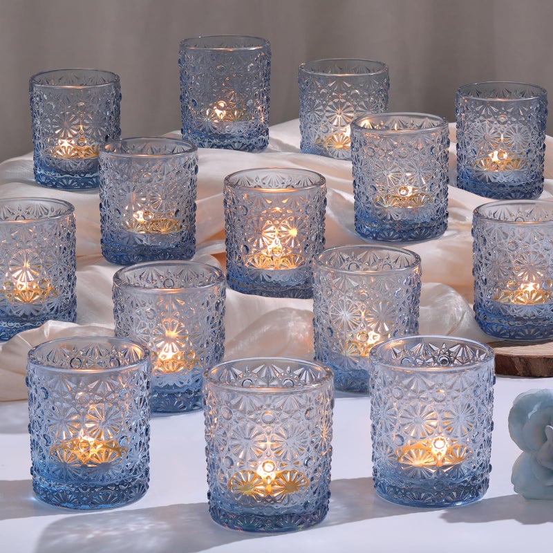 Lanttu Blue Votive Candle Holder Set of 36, Flower Tea Lights Candles Holders for Wedding Table Centerpieces, Birthday Parties, Home Decor, Blue Bridal Shower and Holiday Decorations - Image 1