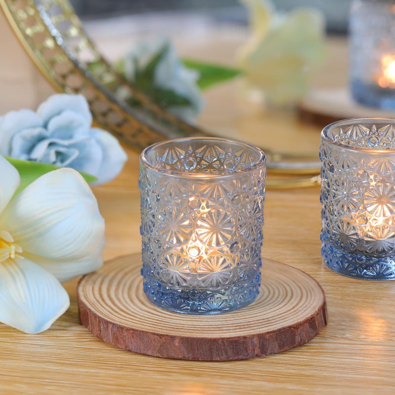 Lanttu Blue Votive Candle Holder Set of 36, Flower Tea Lights Candles Holders for Wedding Table Centerpieces, Birthday Parties, Home Decor, Blue Bridal Shower and Holiday Decorations - Image 5
