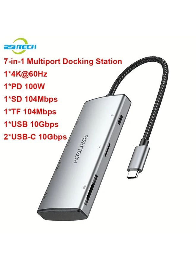 7 In 1 Gray Multiport Laptop Docking Station 4K 60Hz 100W PD USB 3.2 Hub - Image 2