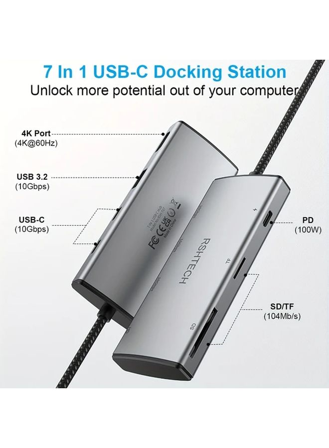 7 In 1 Gray Multiport Laptop Docking Station 4K 60Hz 100W PD USB 3.2 Hub - Image 4