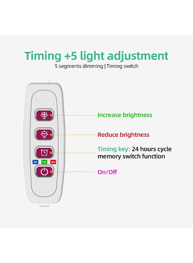 Generic Grow Lights for Indoor Plants 4 Heads 6.2W 301.7lm 80LED 4000K USB Powered Grow Light 8H/12H/16H Timer 5 Dimmable Brightness Plant Growing Lamps for Succulents / Mini Bonsai / Small Plants  - Image 4