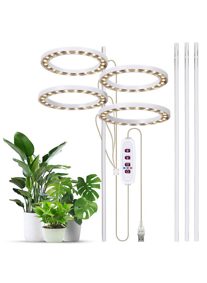 Generic Grow Lights for Indoor Plants 4 Heads 6.2W 301.7lm 80LED 4000K USB Powered Grow Light 8H/12H/16H Timer 5 Dimmable Brightness Plant Growing Lamps for Succulents / Mini Bonsai / Small Plants  - Image 1
