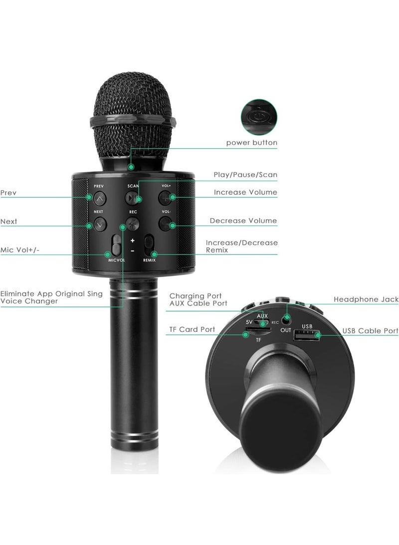 ميكروفون كاريوكي لاسلكي يعمل بتقنية البلوتوث للأطفال، 5 في 1 محمول باليد، ميكروفون كاريوكي، مكبر صوت، مشغل مسجل مع راديو FM قابل للتعديل للأطفال والبنات والمراهقين وأعياد الميلاد (أسود) - Image 2