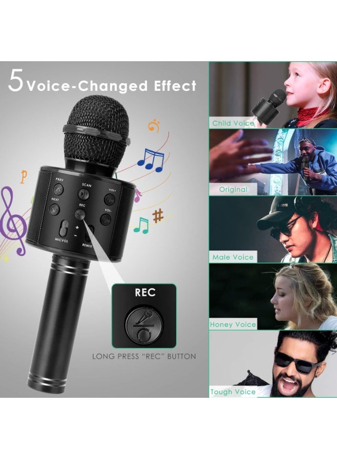ميكروفون كاريوكي لاسلكي يعمل بتقنية البلوتوث للأطفال، 5 في 1 محمول باليد، ميكروفون كاريوكي، مكبر صوت، مشغل مسجل مع راديو FM قابل للتعديل للأطفال والبنات والمراهقين وأعياد الميلاد (أسود) - Image 4