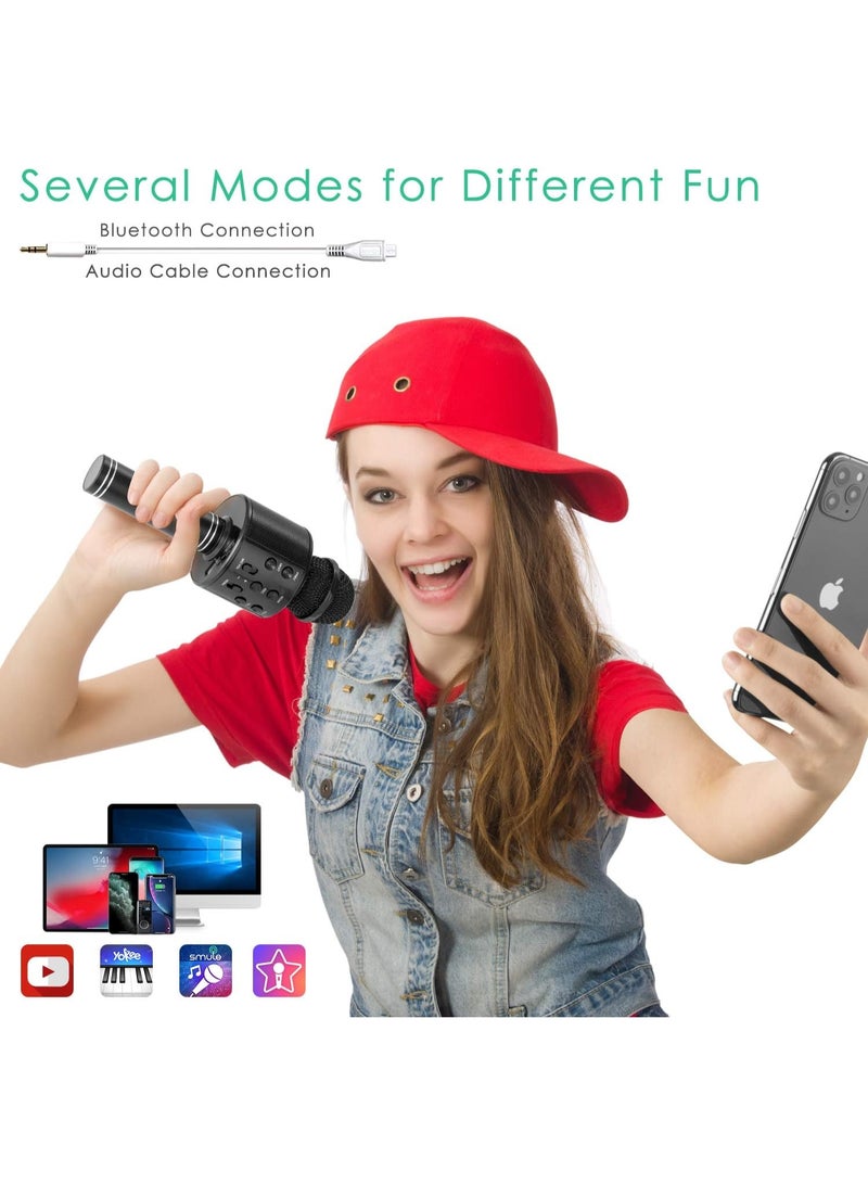 ميكروفون كاريوكي لاسلكي يعمل بتقنية البلوتوث للأطفال، 5 في 1 محمول باليد، ميكروفون كاريوكي، مكبر صوت، مشغل مسجل مع راديو FM قابل للتعديل للأطفال والبنات والمراهقين وأعياد الميلاد (أسود) - Image 5