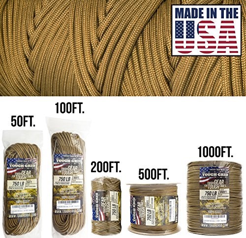 TOUGH-GRID 750 Paracord Rope Nylon Parachute Cord, Made in USA Survival Kit, Outdoor Adventures, Camping, Tactical Gear & Emergency Supplies, Military Type IV Mil-Spec - Image 3