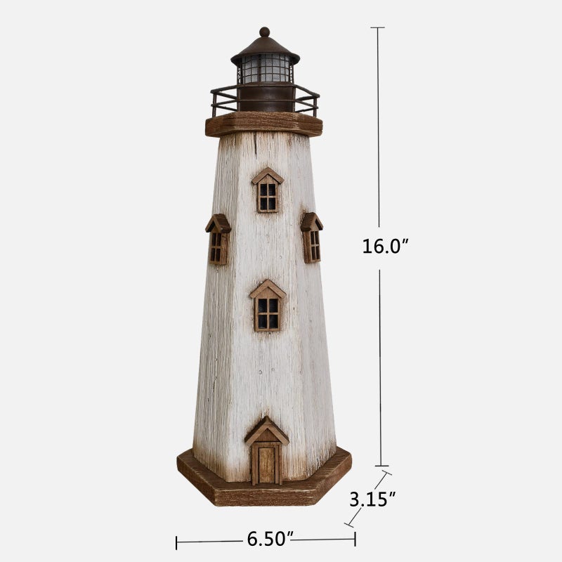 Morning View Lighthouse Decor Nautical Decoration Lighted Wood Light House Figurine Beach House Coastal Decor Table Ocean Seaside Theme Home Decor Lake House Bathroom Shelf Centerpiece 16" (White) - Image 2
