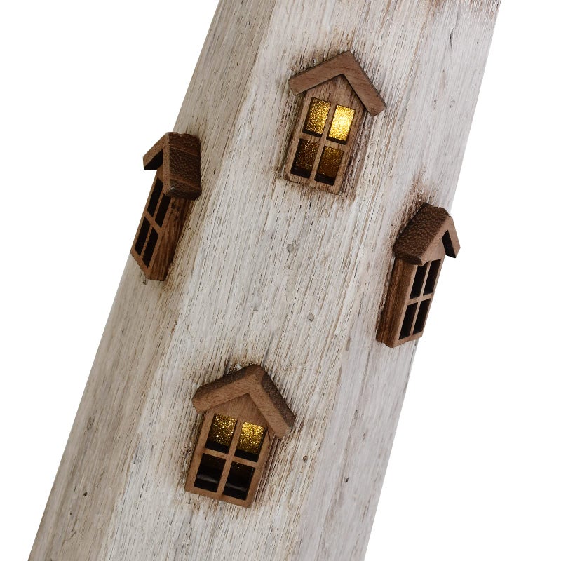 Morning View Lighthouse Decor Nautical Decoration Lighted Wood Light House Figurine Beach House Coastal Decor Table Ocean Seaside Theme Home Decor Lake House Bathroom Shelf Centerpiece 16" (White) - Image 3