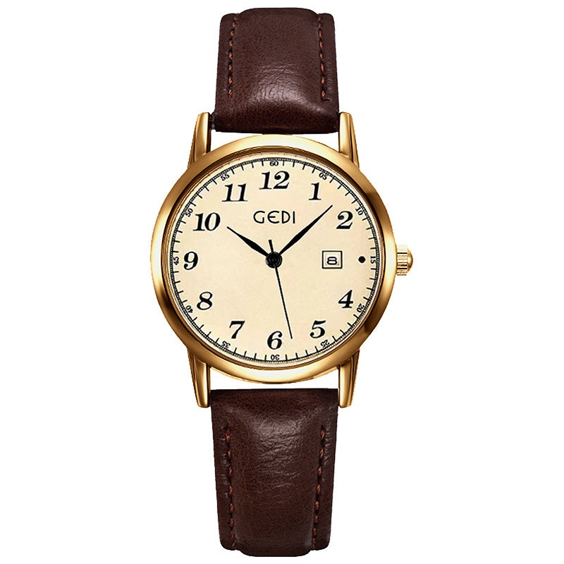 GEDI Simple Korean Style Women's Watch Retro Vintage Round Leather Strap Student Quartz Watch Wholesale - Image 4