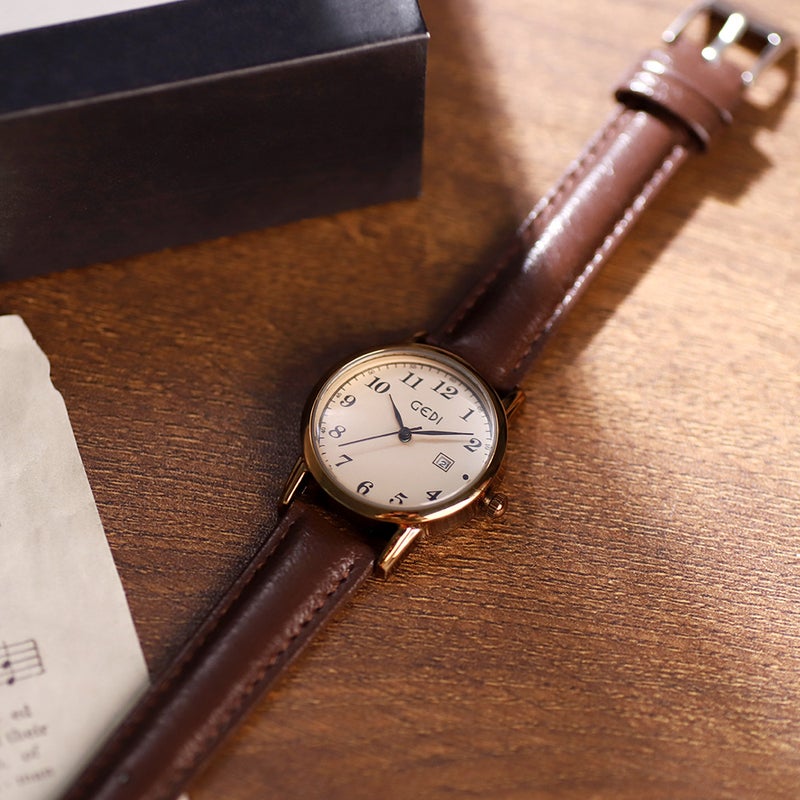 GEDI Simple Korean Style Women's Watch Retro Vintage Round Leather Strap Student Quartz Watch Wholesale - Image 3