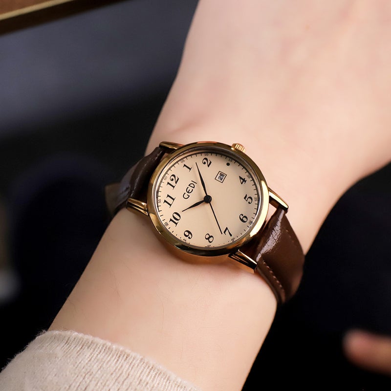 GEDI Simple Korean Style Women's Watch Retro Vintage Round Leather Strap Student Quartz Watch Wholesale - Image 2