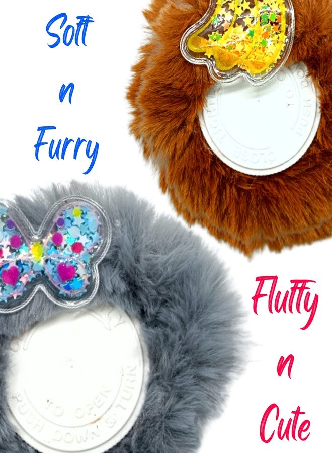 Quarya Scrunchies Furry Fluffy Soft Bands Set of 12 Scrunchies with Cartoon Stickers Elastic Rubber Headband Ruffle Hair For Girls Toddlers Kids MultiColor - Pack of 12 Scrunchies - Image 5